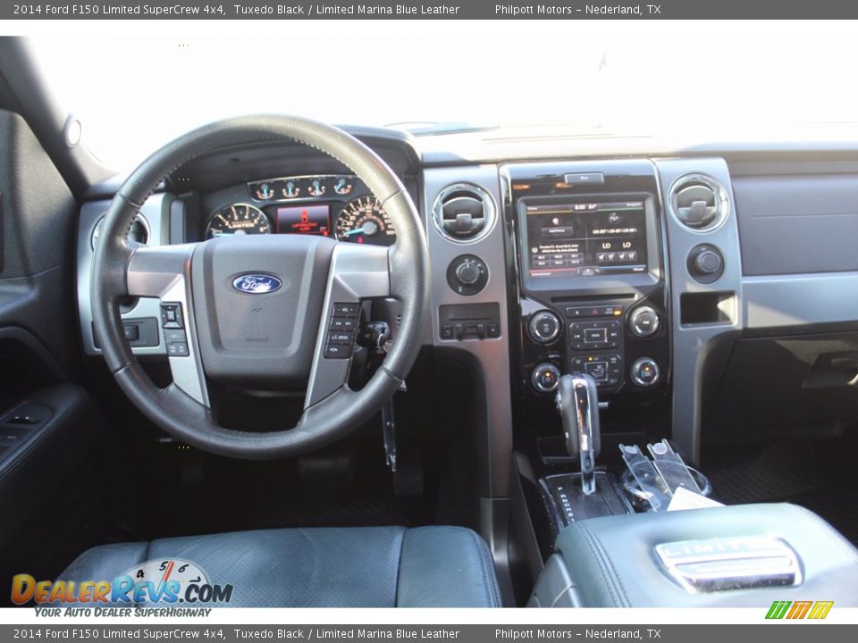 2014 Ford F150 Limited SuperCrew 4x4 Tuxedo Black / Limited Marina Blue Leather Photo #26
