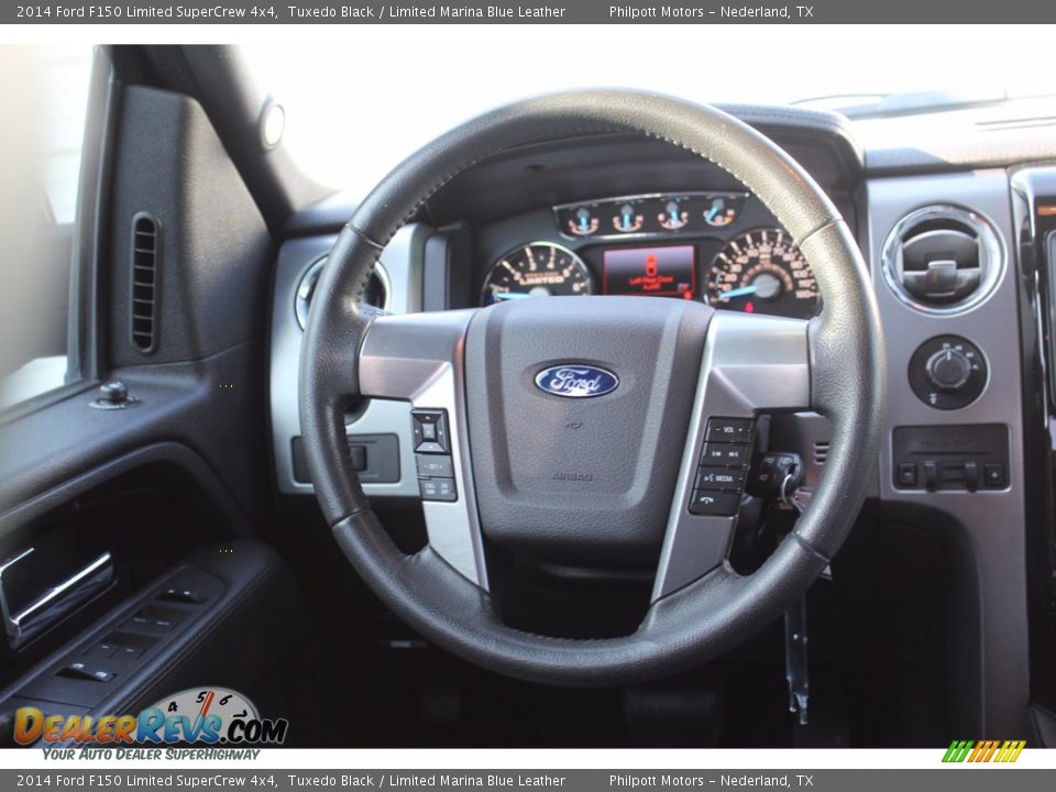 2014 Ford F150 Limited SuperCrew 4x4 Tuxedo Black / Limited Marina Blue Leather Photo #27