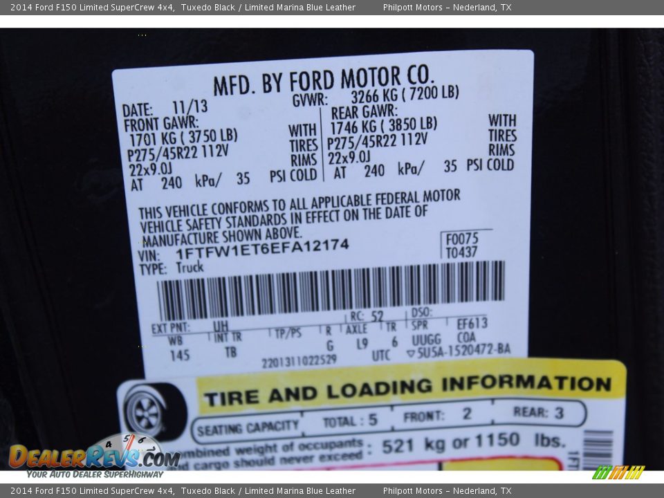 2014 Ford F150 Limited SuperCrew 4x4 Tuxedo Black / Limited Marina Blue Leather Photo #32
