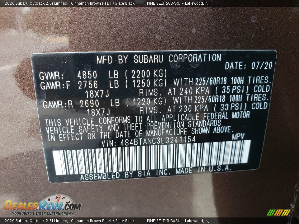 2020 Subaru Outback 2.5i Limited Cinnamon Brown Pearl / Slate Black Photo #14