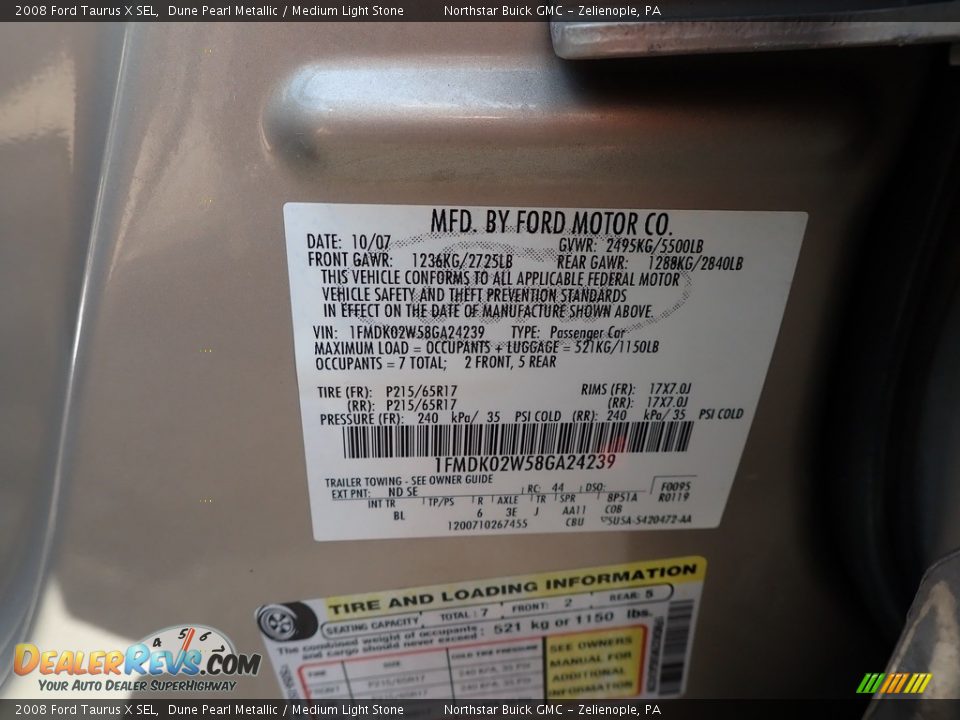 2008 Ford Taurus X SEL Dune Pearl Metallic / Medium Light Stone Photo #15