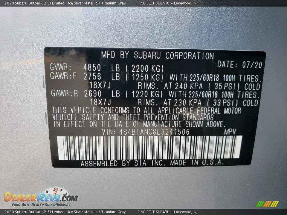 2020 Subaru Outback 2.5i Limited Ice Silver Metallic / Titanium Gray Photo #14