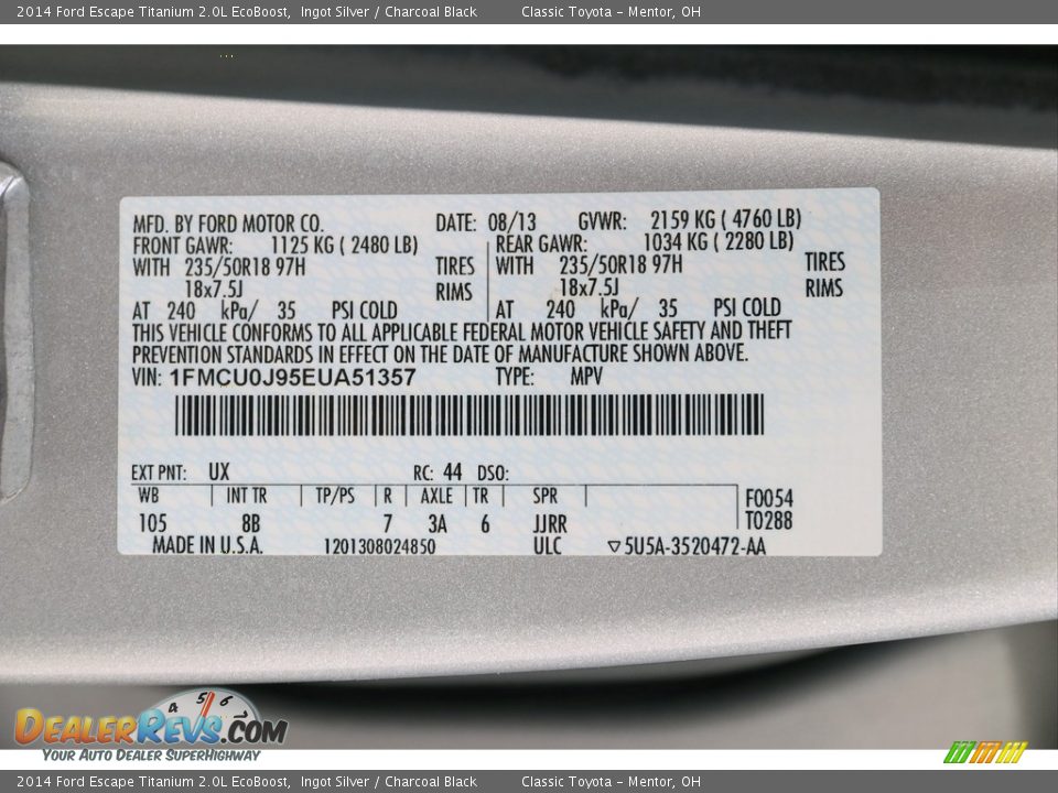 2014 Ford Escape Titanium 2.0L EcoBoost Ingot Silver / Charcoal Black Photo #26