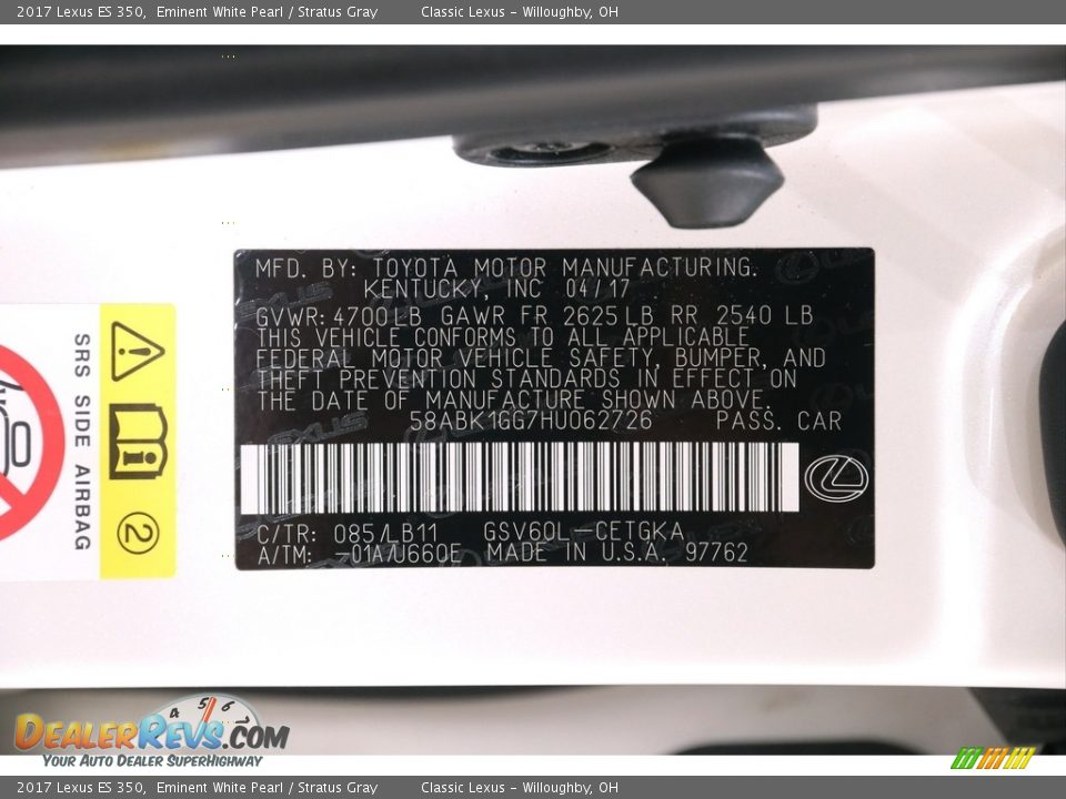 2017 Lexus ES 350 Eminent White Pearl / Stratus Gray Photo #23