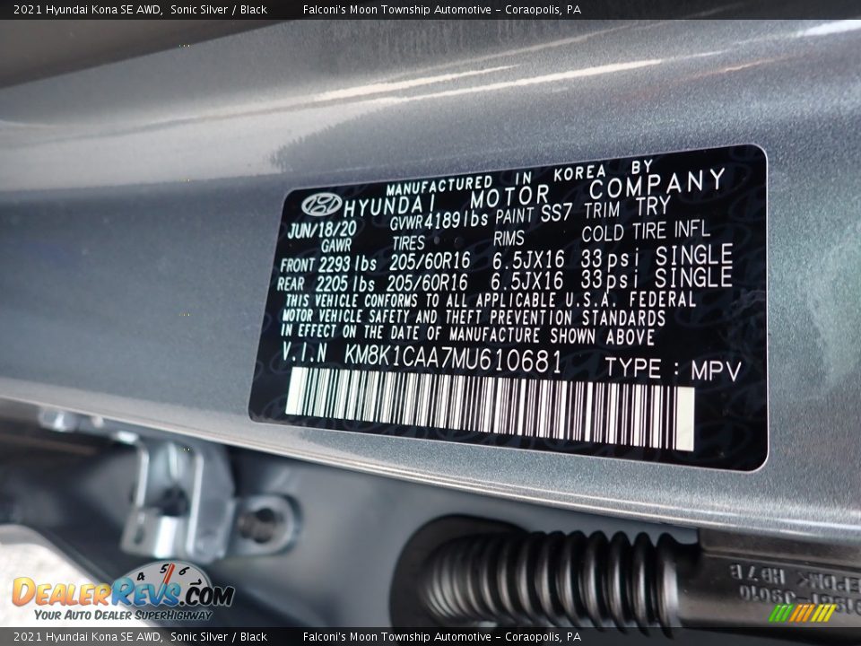 2021 Hyundai Kona SE AWD Sonic Silver / Black Photo #12