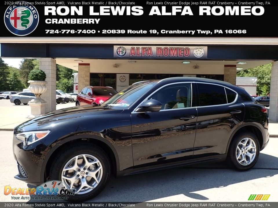2020 Alfa Romeo Stelvio Sport AWD Vulcano Black Metallic / Black/Chocolate Photo #1
