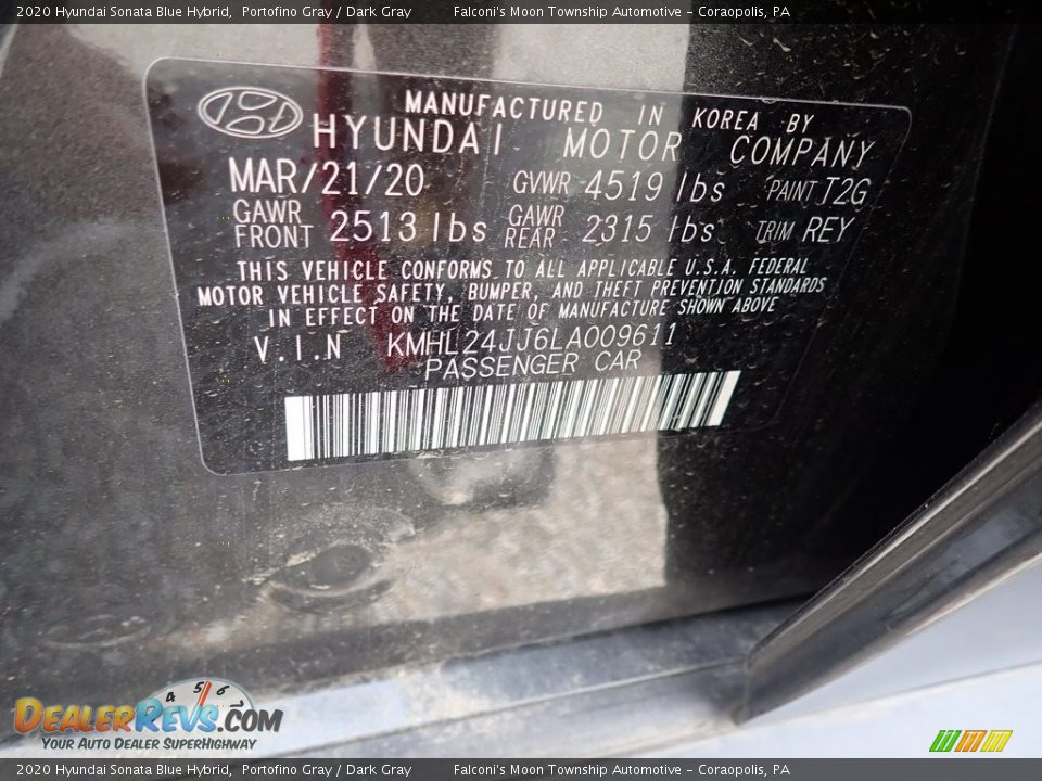 2020 Hyundai Sonata Blue Hybrid Portofino Gray / Dark Gray Photo #13