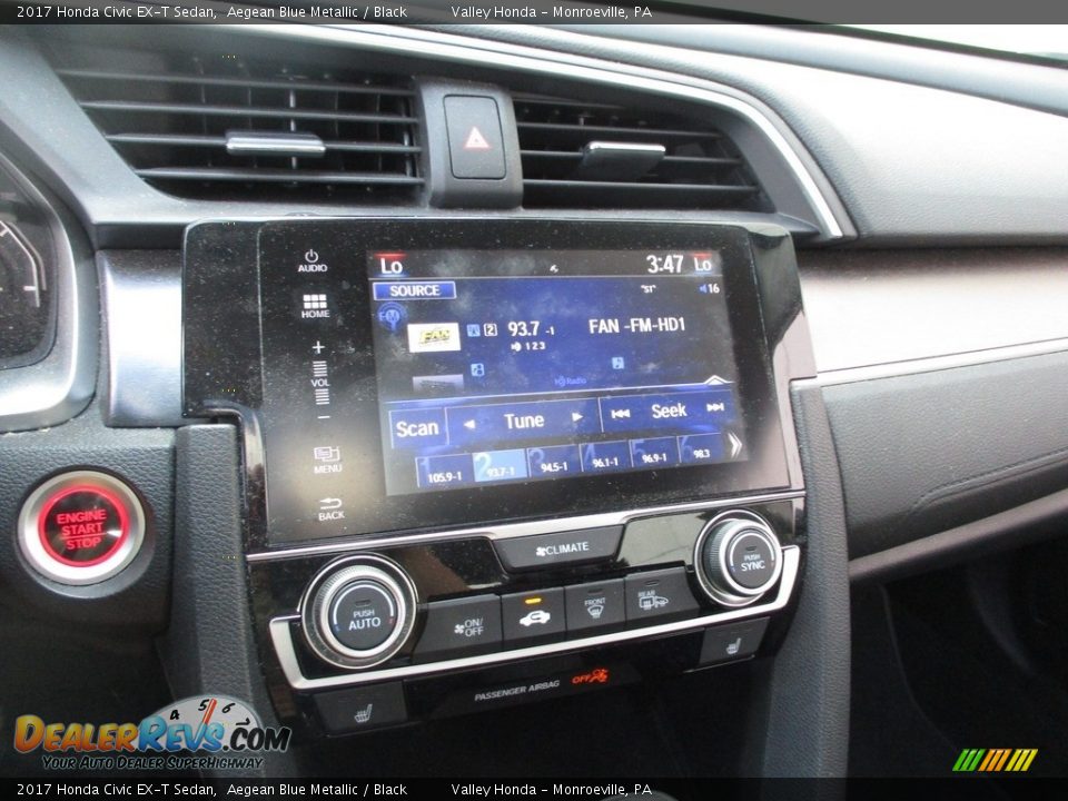 2017 Honda Civic EX-T Sedan Aegean Blue Metallic / Black Photo #15
