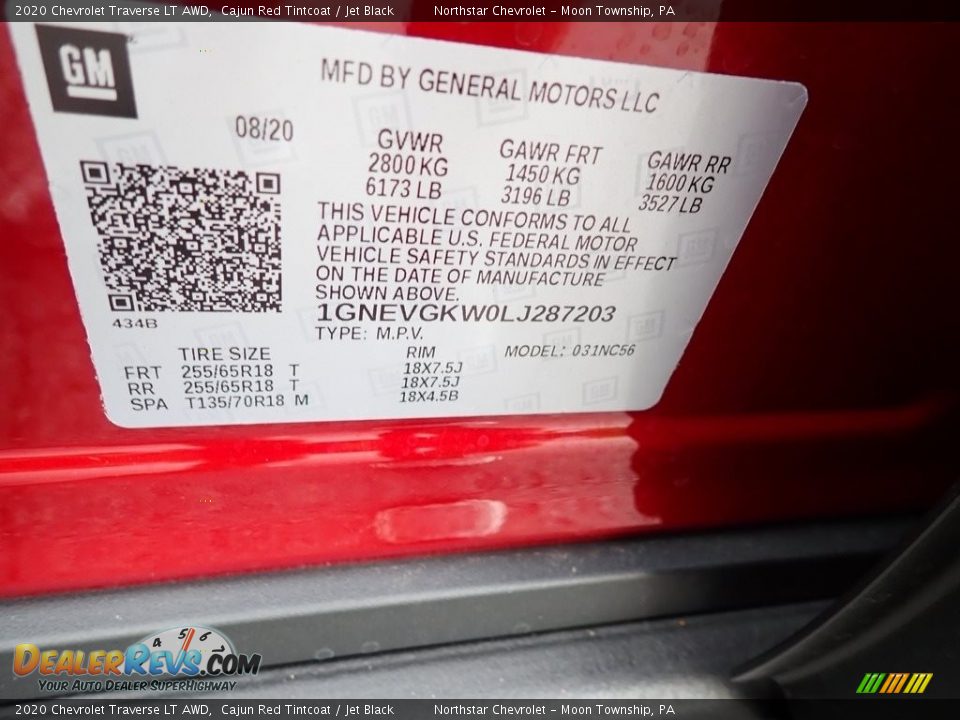 2020 Chevrolet Traverse LT AWD Cajun Red Tintcoat / Jet Black Photo #15