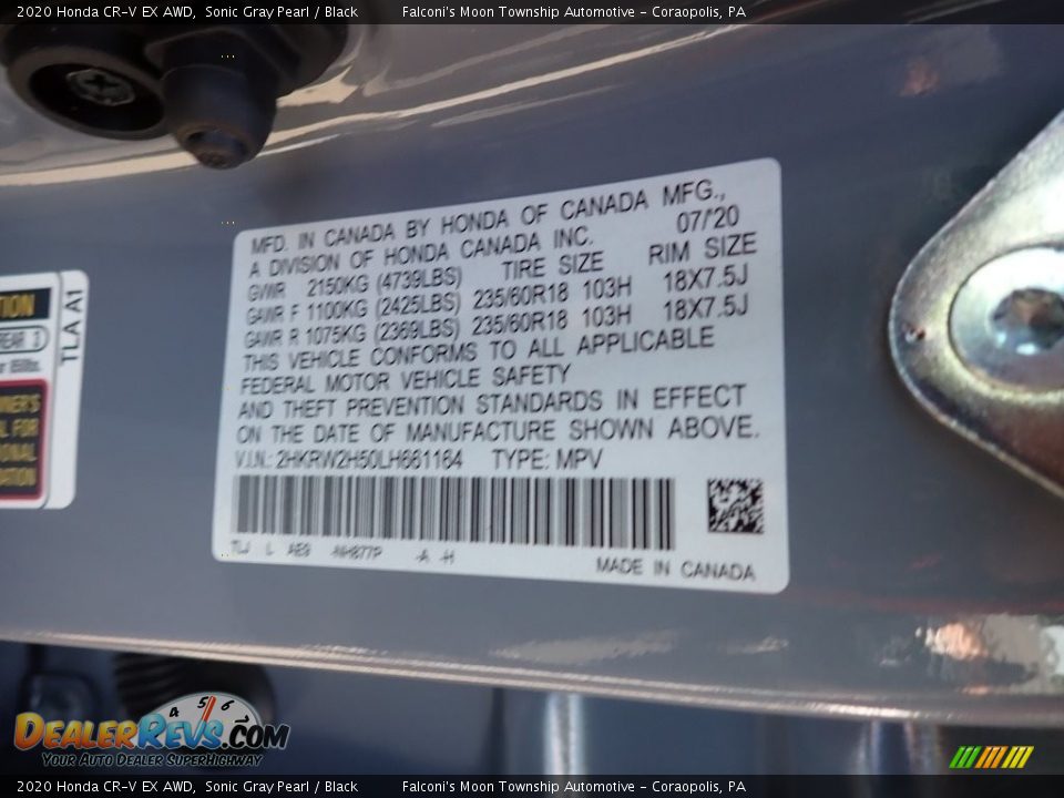2020 Honda CR-V EX AWD Sonic Gray Pearl / Black Photo #12