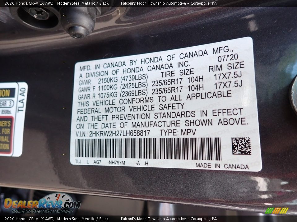 2020 Honda CR-V LX AWD Modern Steel Metallic / Black Photo #13