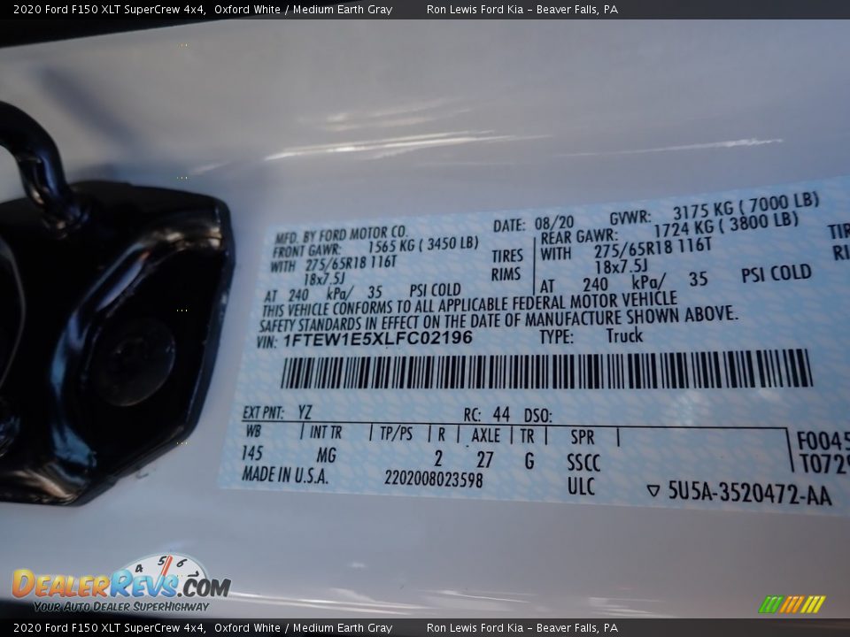2020 Ford F150 XLT SuperCrew 4x4 Oxford White / Medium Earth Gray Photo #16