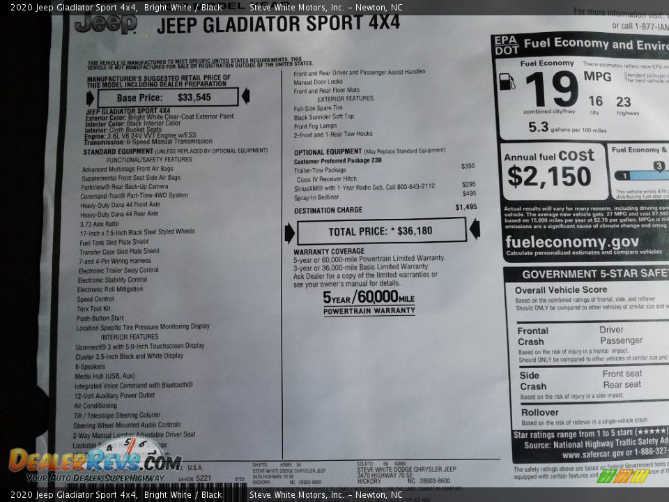 2020 Jeep Gladiator Sport 4x4 Bright White / Black Photo #28