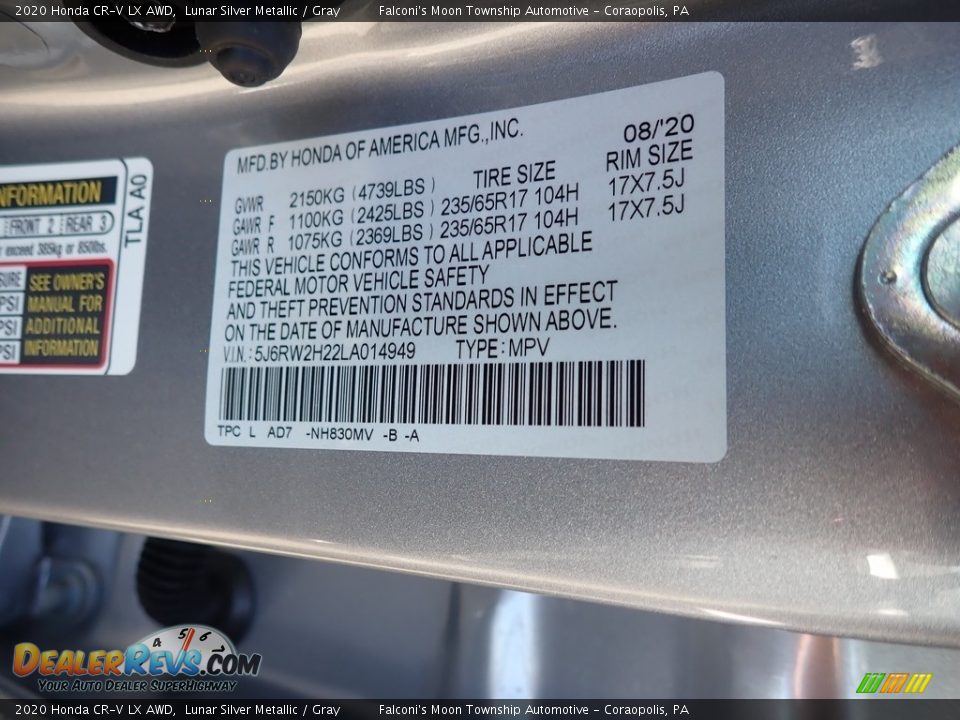 2020 Honda CR-V LX AWD Lunar Silver Metallic / Gray Photo #13