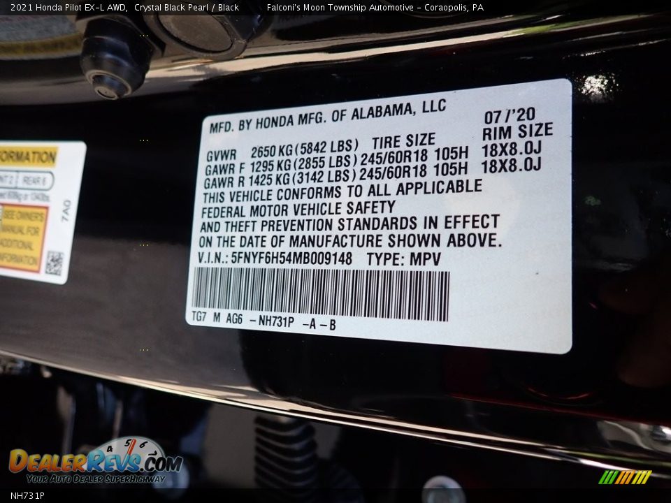 Honda Color Code NH731P Crystal Black Pearl