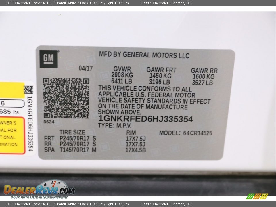 2017 Chevrolet Traverse LS Summit White / Dark Titanium/Light Titanium Photo #24