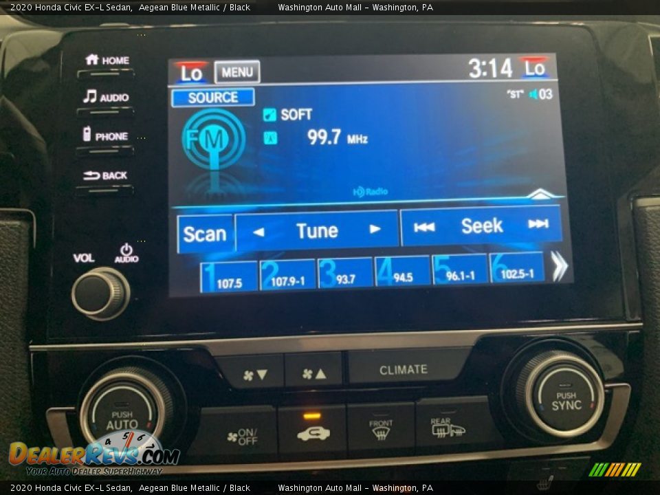 2020 Honda Civic EX-L Sedan Aegean Blue Metallic / Black Photo #14