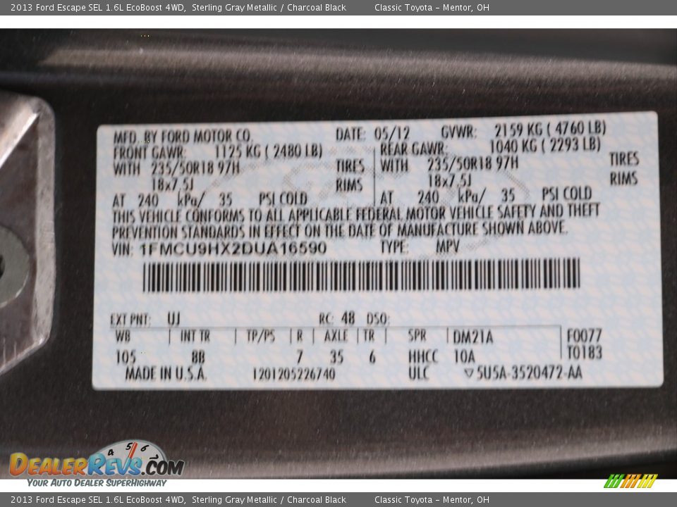 2013 Ford Escape SEL 1.6L EcoBoost 4WD Sterling Gray Metallic / Charcoal Black Photo #34