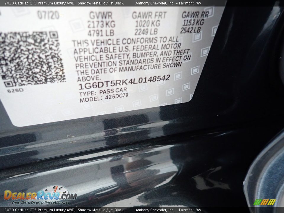 2020 Cadillac CT5 Premium Luxury AWD Shadow Metallic / Jet Black Photo #14