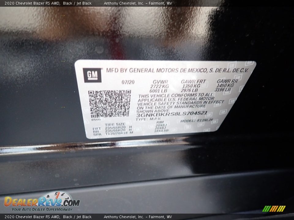2020 Chevrolet Blazer RS AWD Black / Jet Black Photo #15