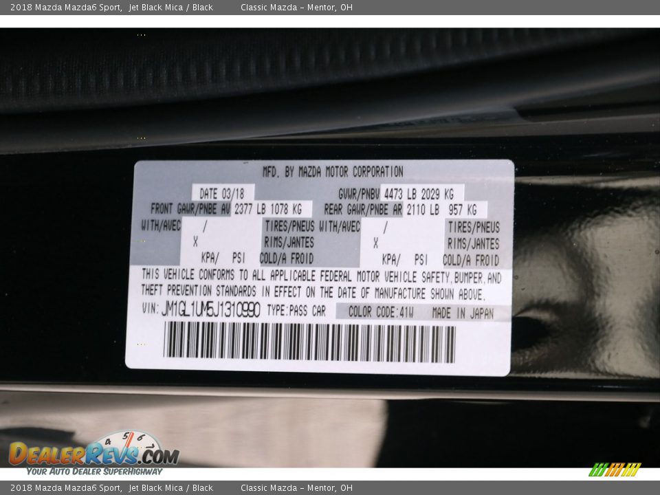 2018 Mazda Mazda6 Sport Jet Black Mica / Black Photo #22