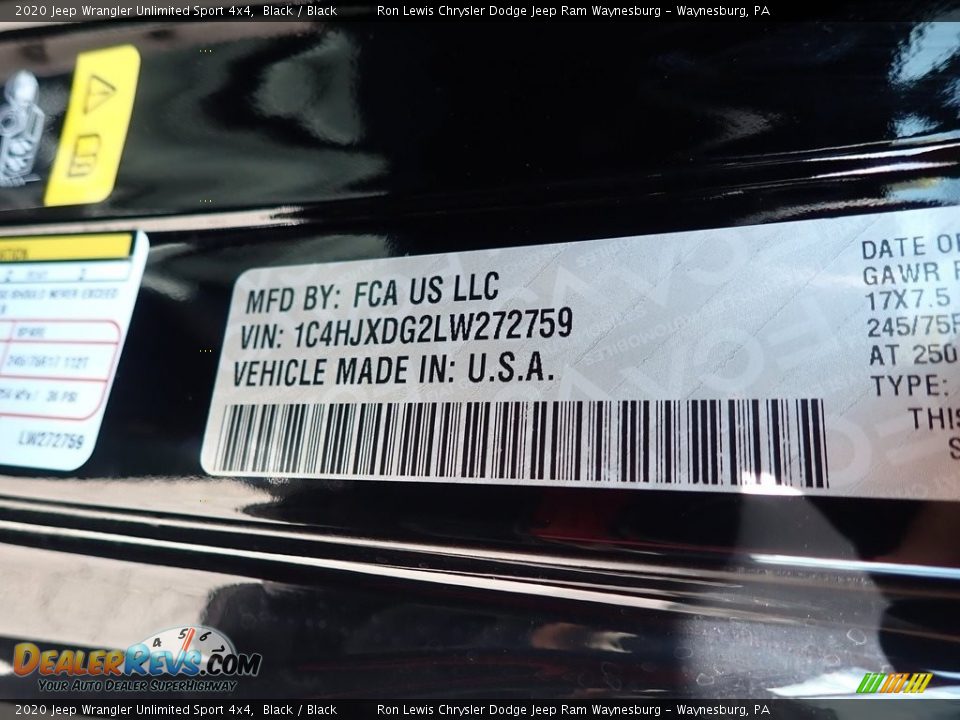 2020 Jeep Wrangler Unlimited Sport 4x4 Black / Black Photo #14