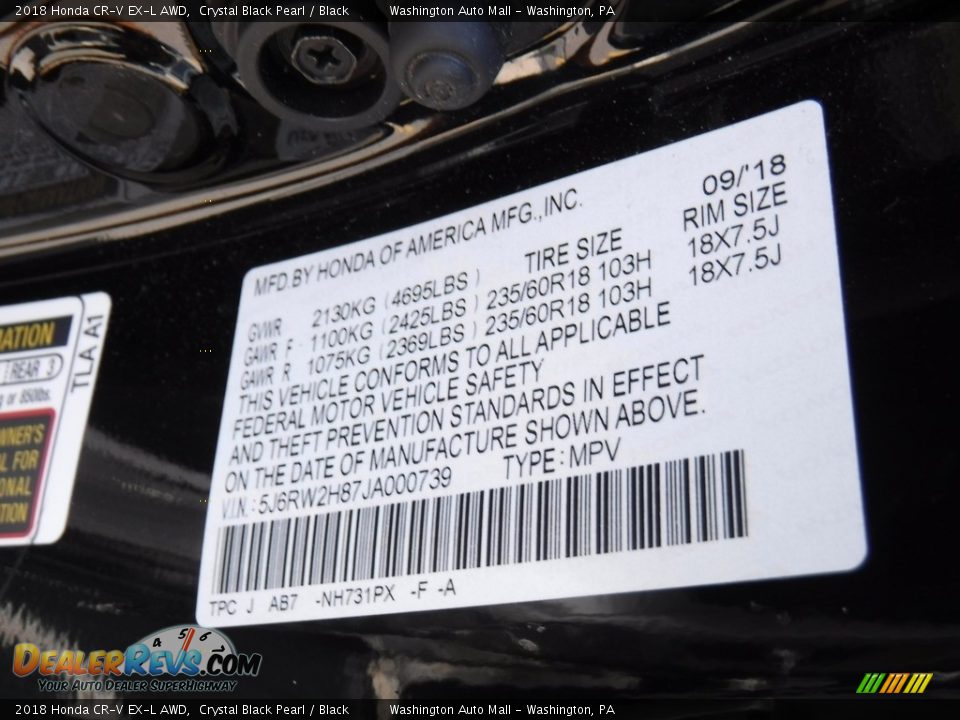 2018 Honda CR-V EX-L AWD Crystal Black Pearl / Black Photo #27