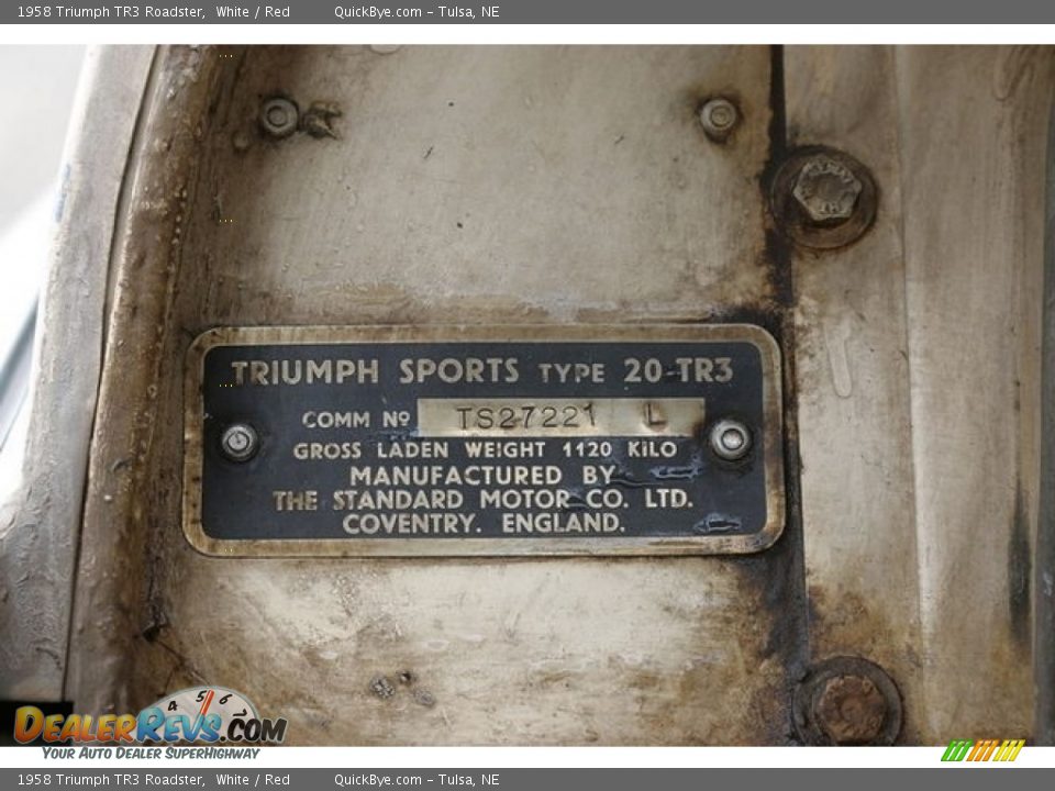 Info Tag of 1958 Triumph TR3 Roadster Photo #13