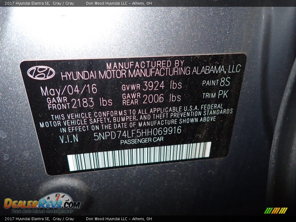 2017 Hyundai Elantra SE Gray / Gray Photo #32