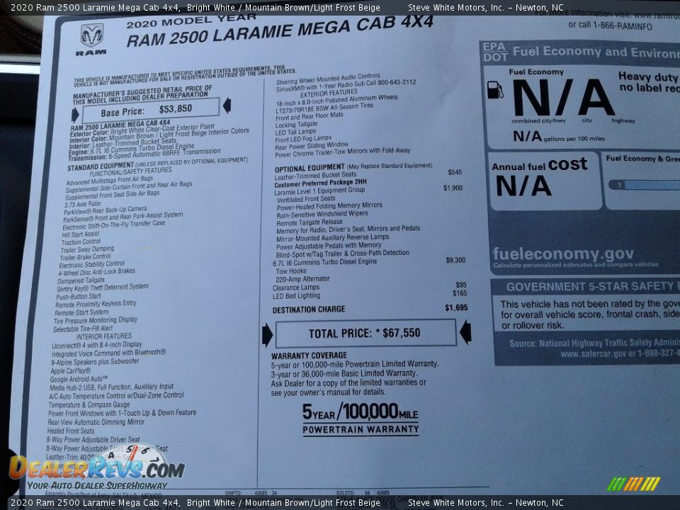 2020 Ram 2500 Laramie Mega Cab 4x4 Window Sticker Photo #32