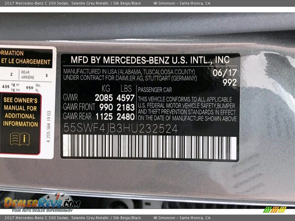 2017 Mercedes-Benz C 300 Sedan Selenite Grey Metallic / Silk Beige/Black Photo #24
