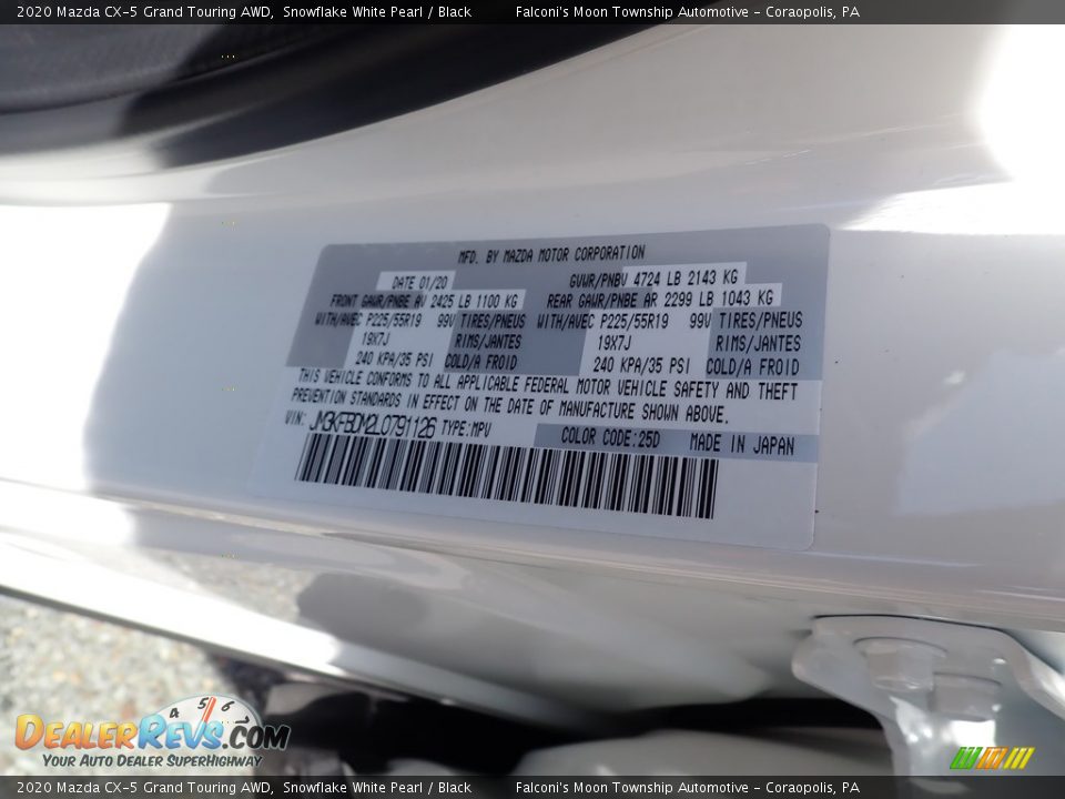 2020 Mazda CX-5 Grand Touring AWD Snowflake White Pearl / Black Photo #12