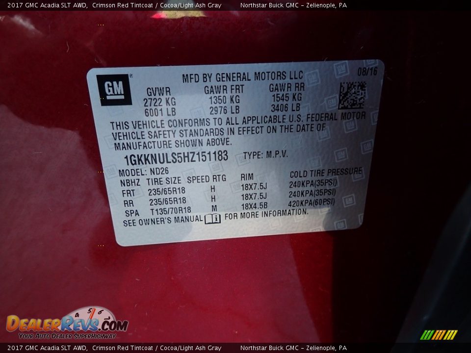 2017 GMC Acadia SLT AWD Crimson Red Tintcoat / Cocoa/Light Ash Gray Photo #16