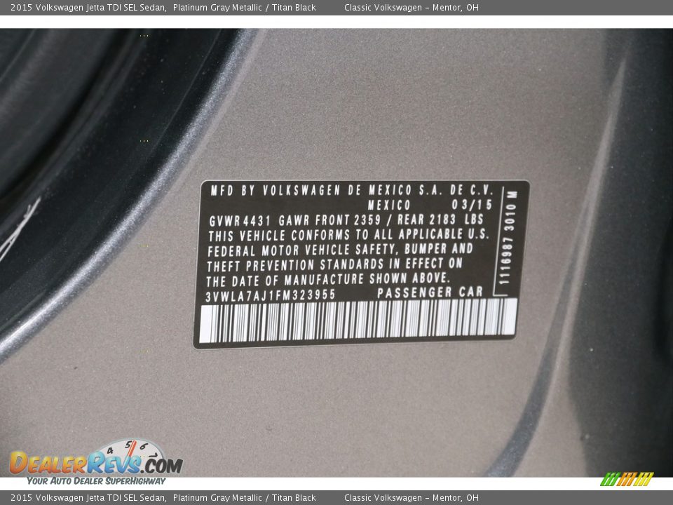 2015 Volkswagen Jetta TDI SEL Sedan Platinum Gray Metallic / Titan Black Photo #18