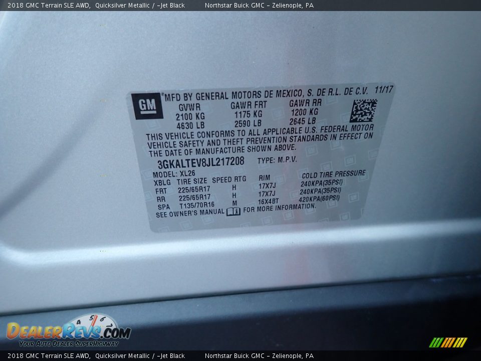 2018 GMC Terrain SLE AWD Quicksilver Metallic / ­Jet Black Photo #14