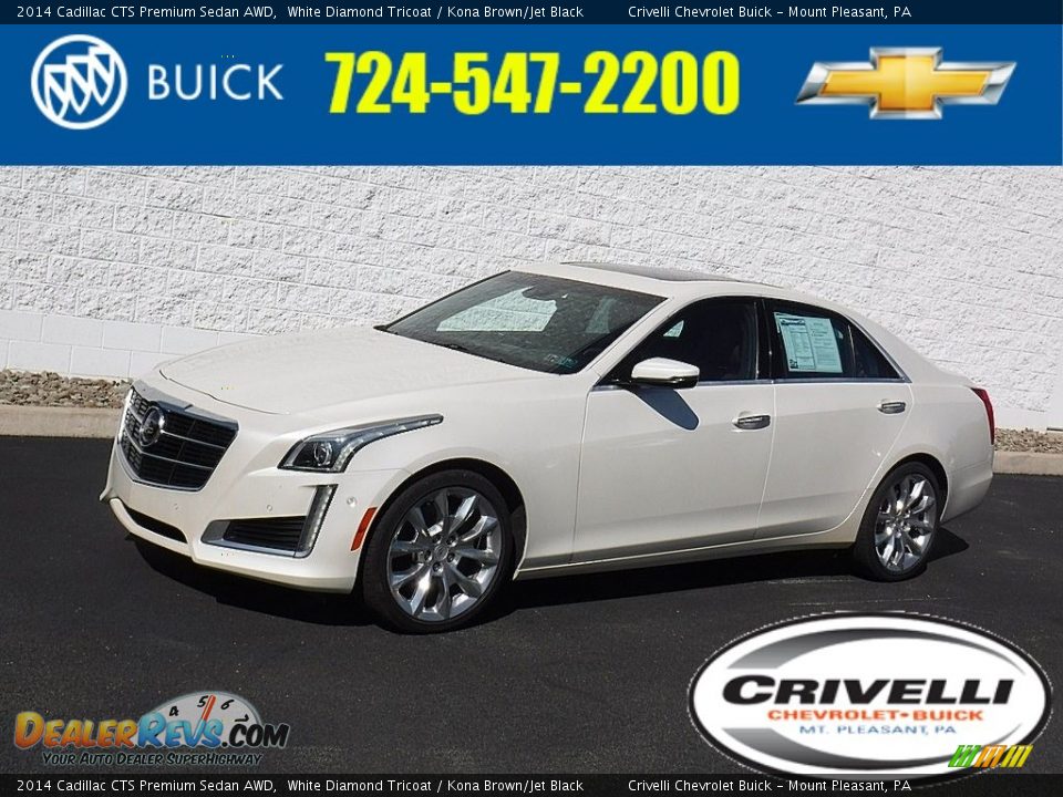 2014 Cadillac CTS Premium Sedan AWD White Diamond Tricoat / Kona Brown/Jet Black Photo #1