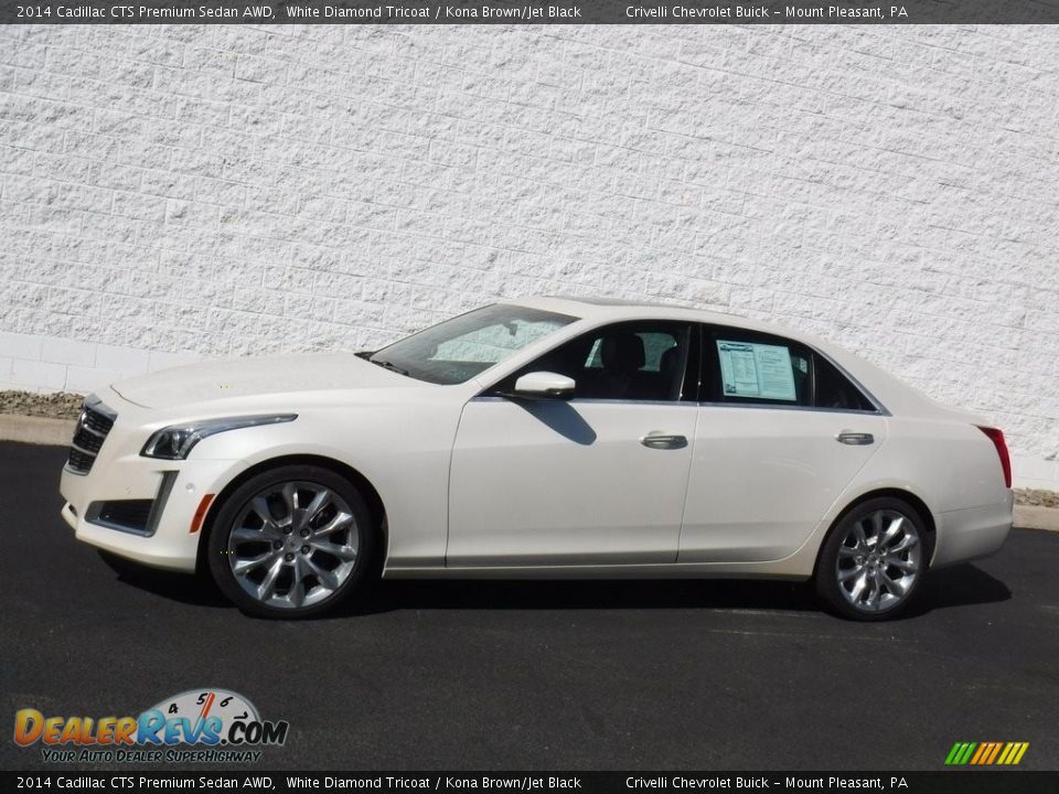 2014 Cadillac CTS Premium Sedan AWD White Diamond Tricoat / Kona Brown/Jet Black Photo #2