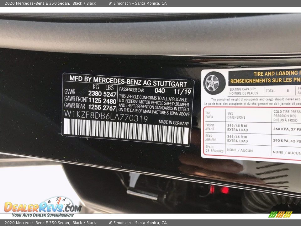 2020 Mercedes-Benz E 350 Sedan Black / Black Photo #12