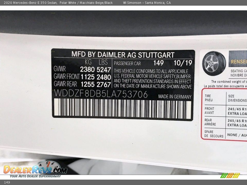 Mercedes-Benz Color Code 149 Polar White