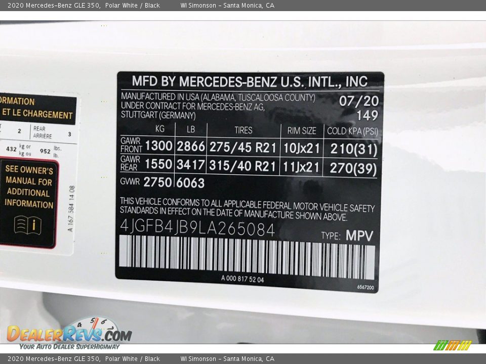 2020 Mercedes-Benz GLE 350 Polar White / Black Photo #10