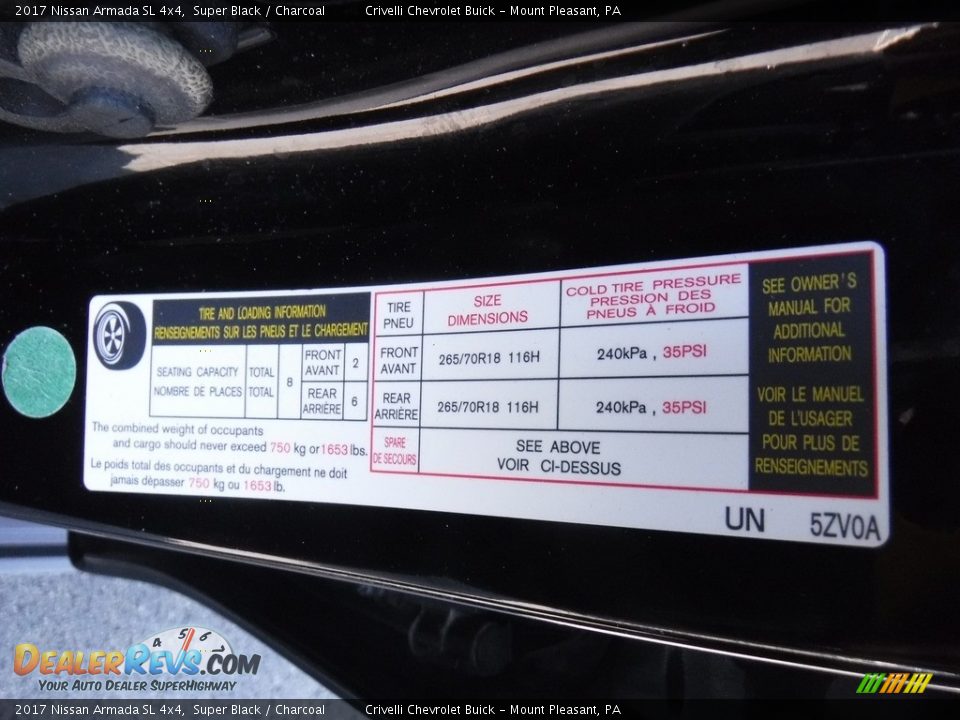 Info Tag of 2017 Nissan Armada SL 4x4 Photo #36