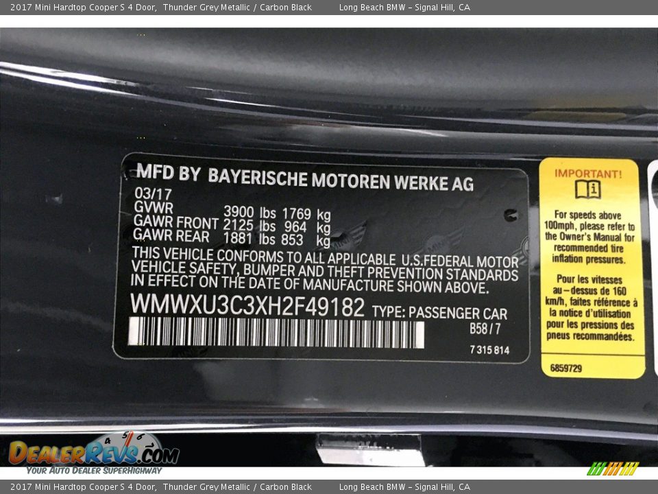 2017 Mini Hardtop Cooper S 4 Door Thunder Grey Metallic / Carbon Black Photo #36