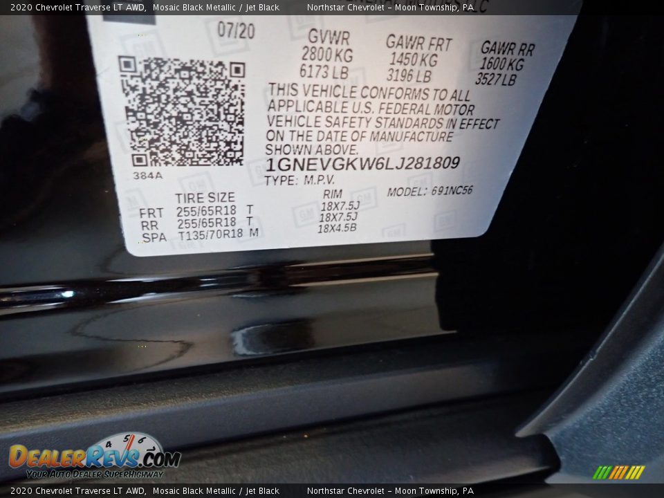 2020 Chevrolet Traverse LT AWD Mosaic Black Metallic / Jet Black Photo #16