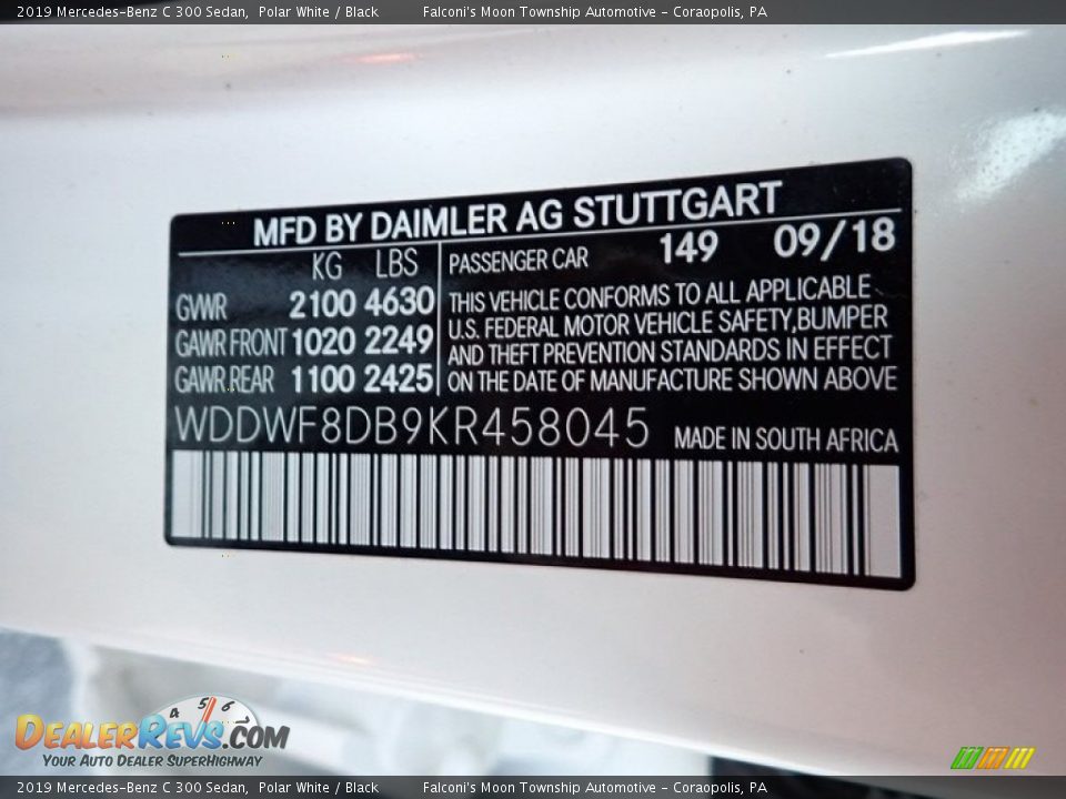 2019 Mercedes-Benz C 300 Sedan Polar White / Black Photo #23