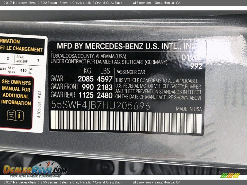 2017 Mercedes-Benz C 300 Sedan Selenite Grey Metallic / Crystal Grey/Black Photo #24