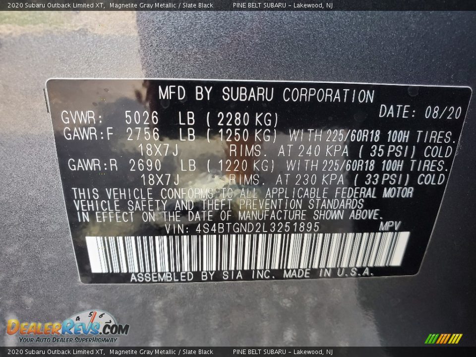 2020 Subaru Outback Limited XT Magnetite Gray Metallic / Slate Black Photo #14