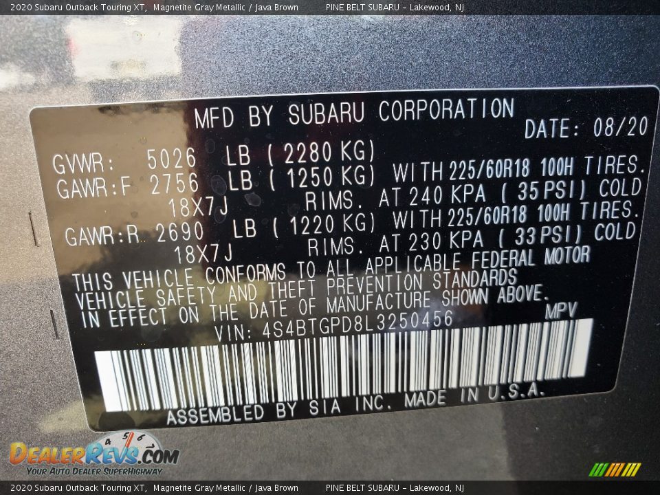 2020 Subaru Outback Touring XT Magnetite Gray Metallic / Java Brown Photo #14