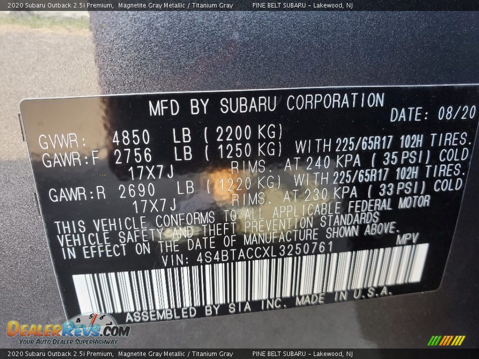 2020 Subaru Outback 2.5i Premium Magnetite Gray Metallic / Titanium Gray Photo #14