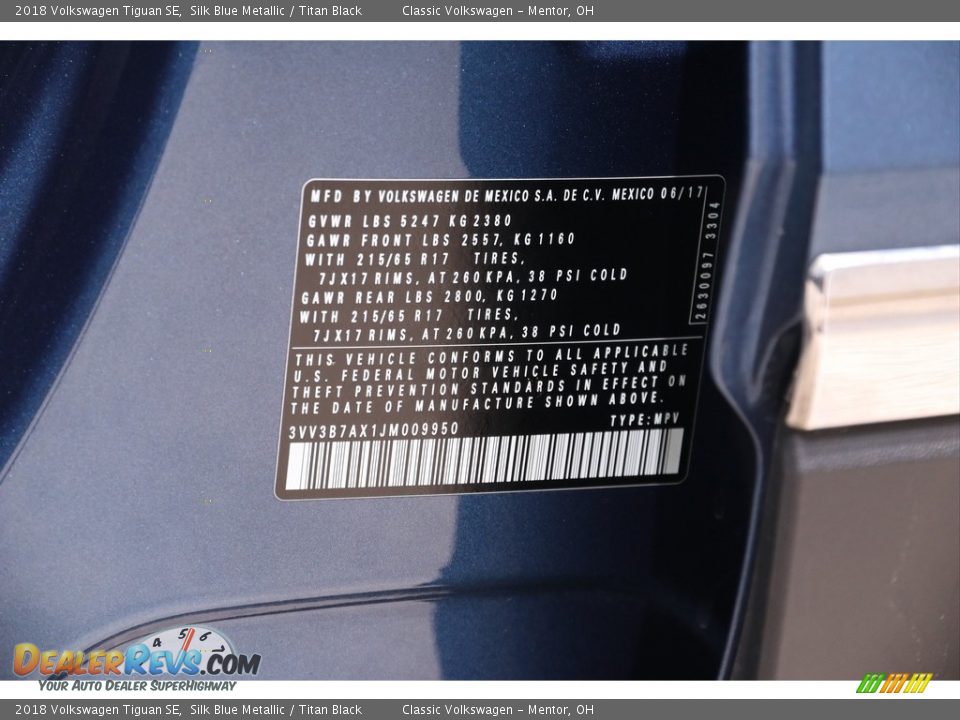 2018 Volkswagen Tiguan SE Silk Blue Metallic / Titan Black Photo #20