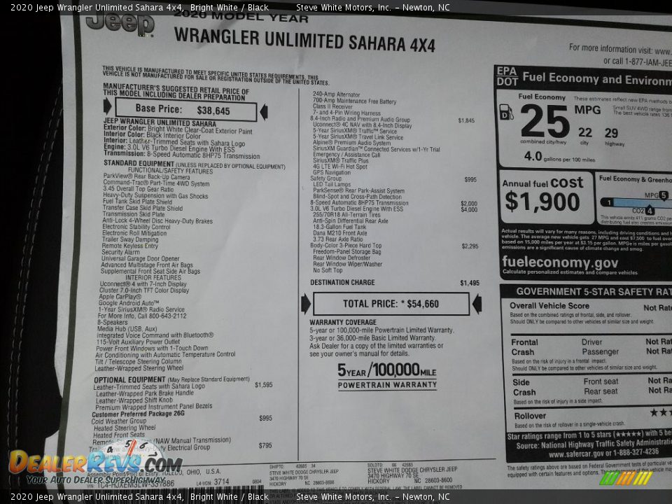 2020 Jeep Wrangler Unlimited Sahara 4x4 Bright White / Black Photo #30